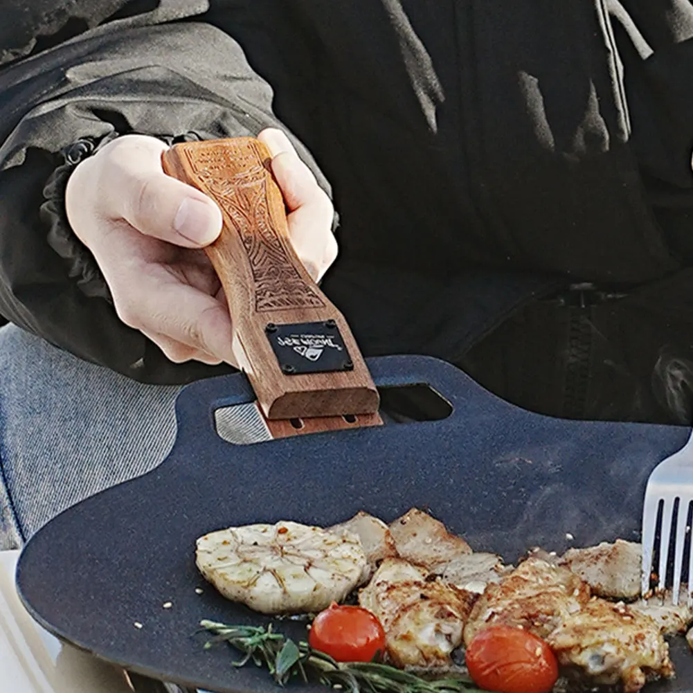 Camping Cooking Plate - Outdoor Natural Wood Grill Pan Handle