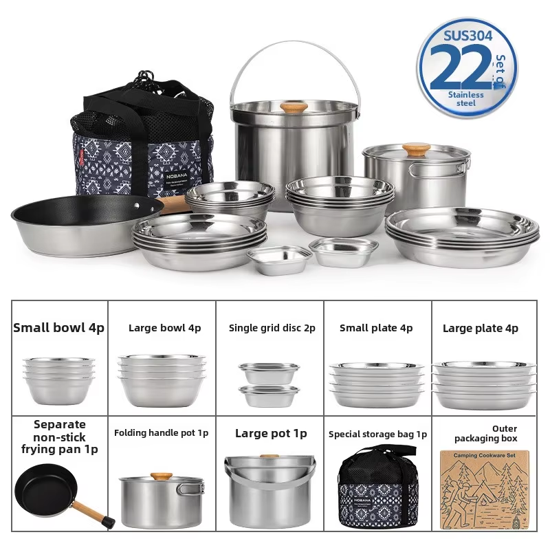 Camping Cooking Full Set - NOBANA Newest Outdoor Stainless Steel Pot