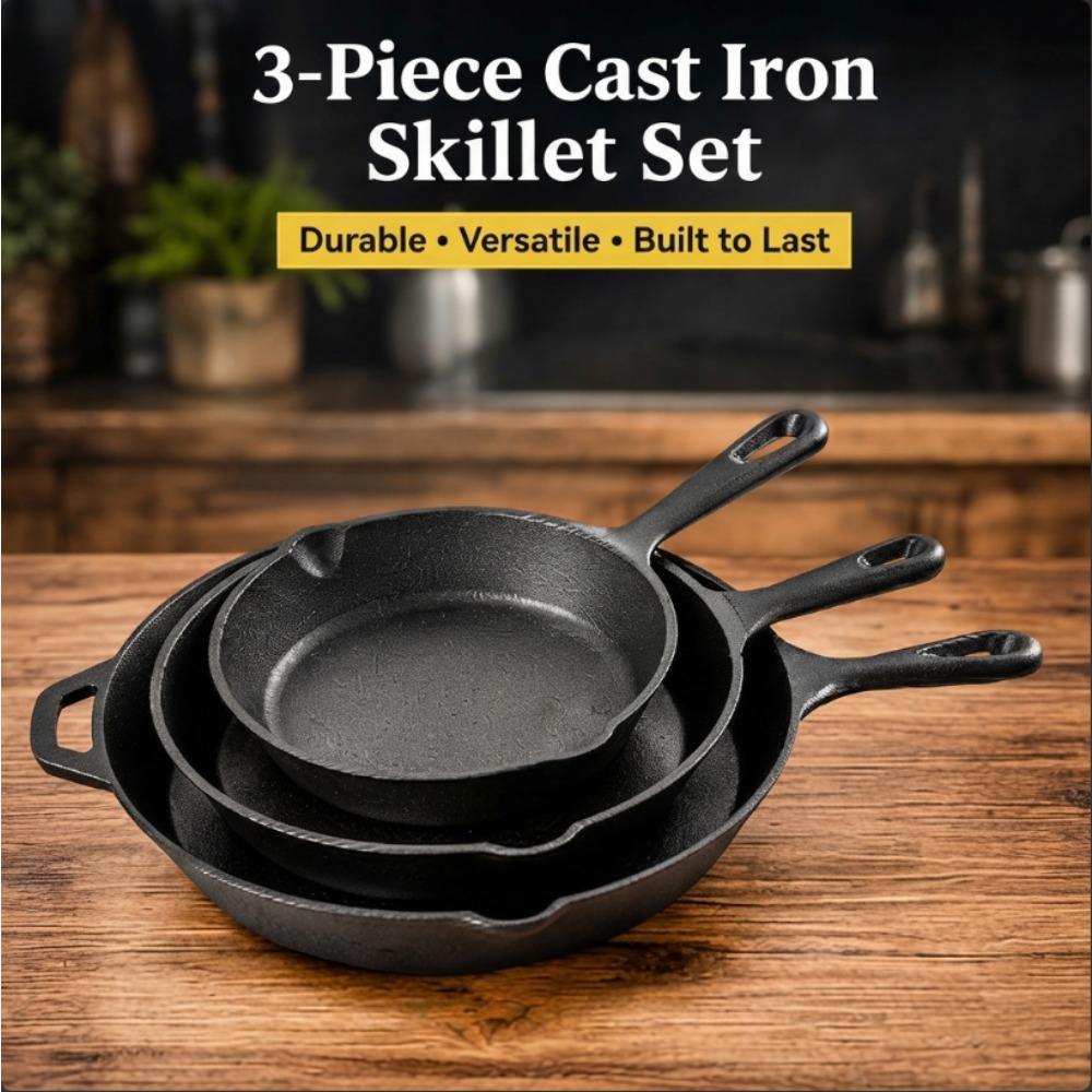 3-Piece Cast Iron Skillet Set, - Skillet Cast Iron Camp review and price
