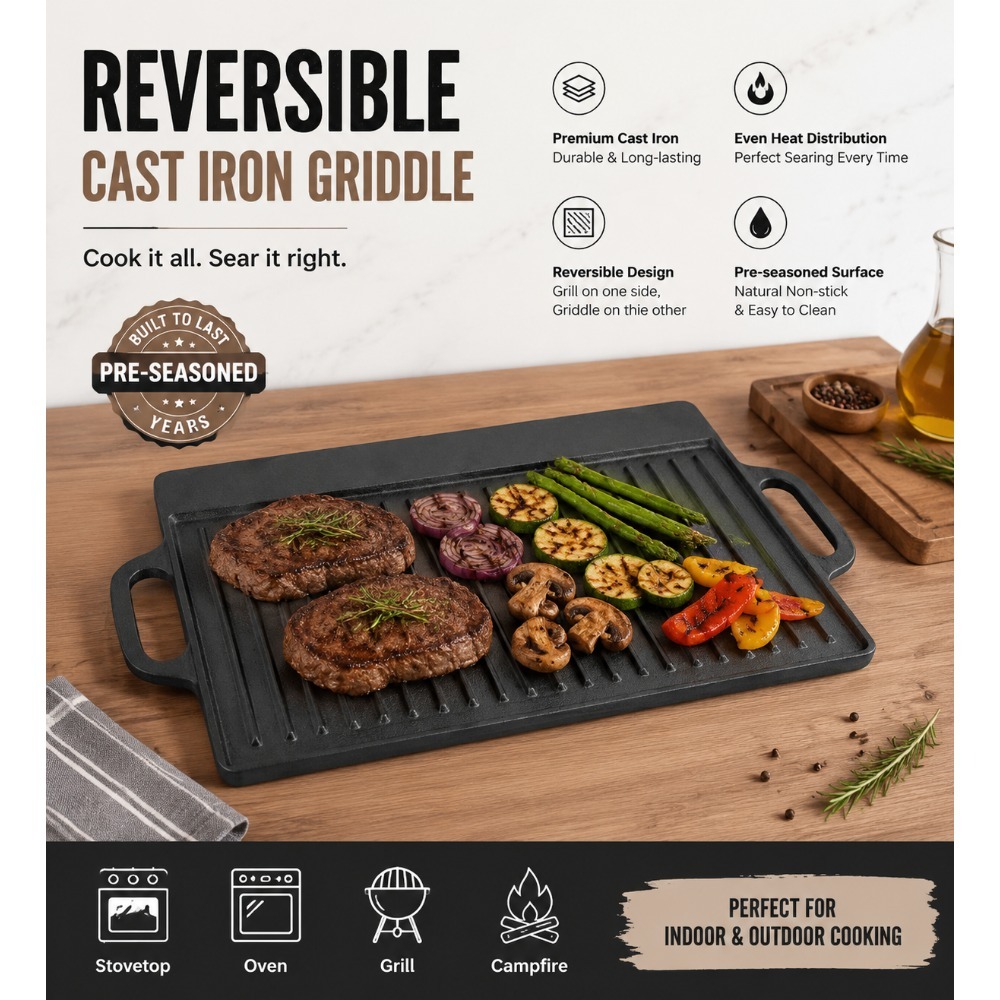 Pre-Seasoned Cast Iron Griddle - Skillet Cast Iron Camp review and price
