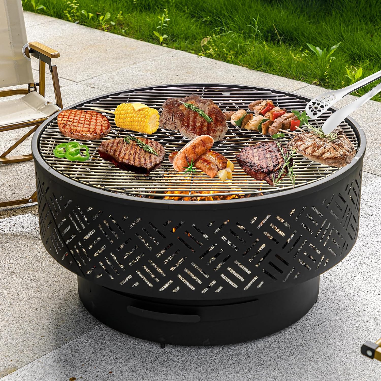 32 Inch Round Metal Wood Burni - Camping Cooking Table review and price