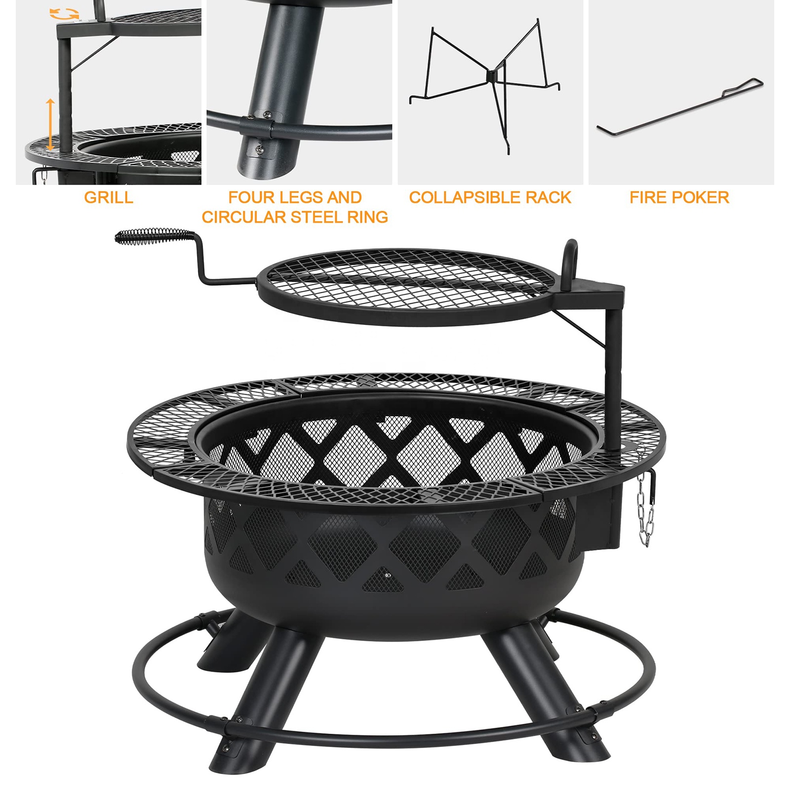 Large Outdoor Wood Burning Fir - Camping Cooking Fire Pit review and price