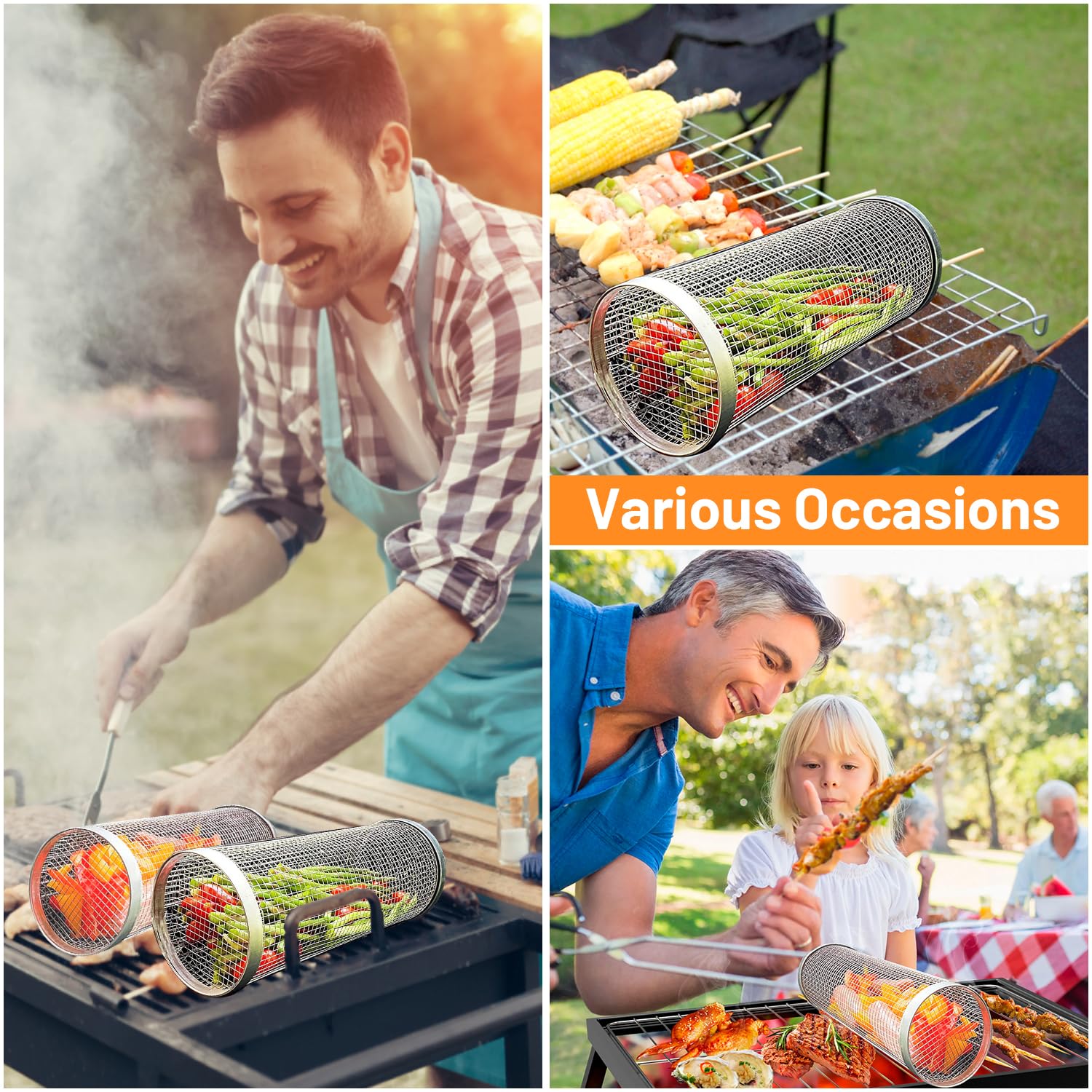 2 Pieces Rolling Grilling Bask - Camping Cooking Full Set review and price